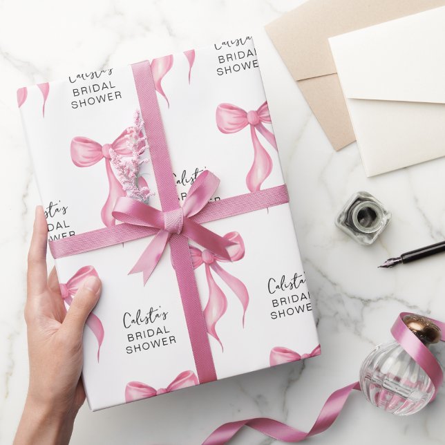 Pink Bow Personalised Bridal Shower Wrapping Paper (Creator Uploaded)