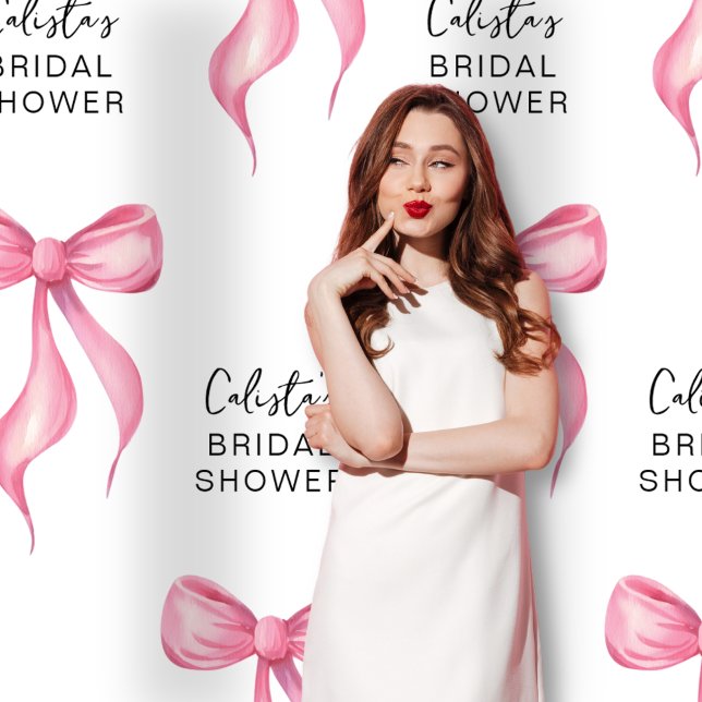 Pink Bow Personalised Bridal Shower XL Backdrop Tapestry (Mockup of an Extra-Large backdrop (close-up view))