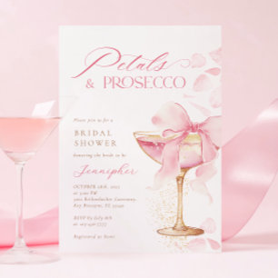 Pink Bow Petals and Prosecco Bridal Shower Invitation