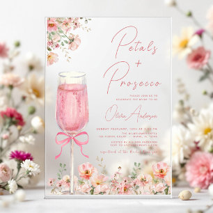 Pink Bow Petals & Prosecco Blush Bridal Shower Acrylic Invitations