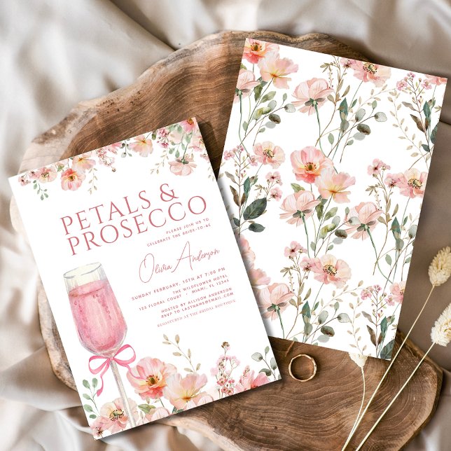 Pink Bow Petals & Prosecco Blush Bridal Shower  Invitation (Creator Uploaded)