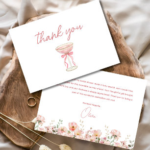 Pink Bow Petals & Prosecco Blush Bridal Shower Thank You Card