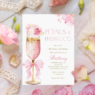 Pink Bow Petals Prosecco Bridal Shower Invitation