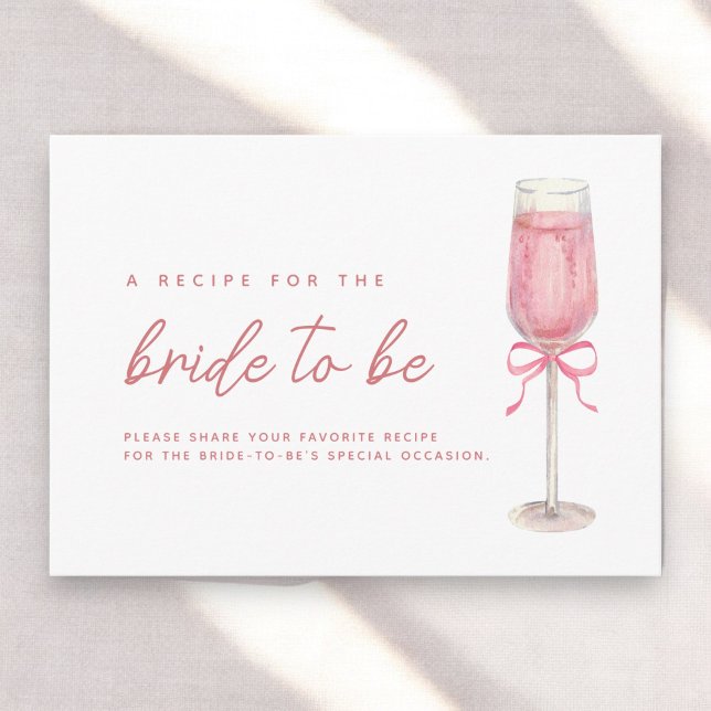 Pink Bow Petals & Prosecco Bridal Shower Recipe Enclosure Card (Creator Uploaded)