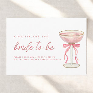 Pink Bow Petals & Prosecco Bridal Shower Recipe Enclosure Card