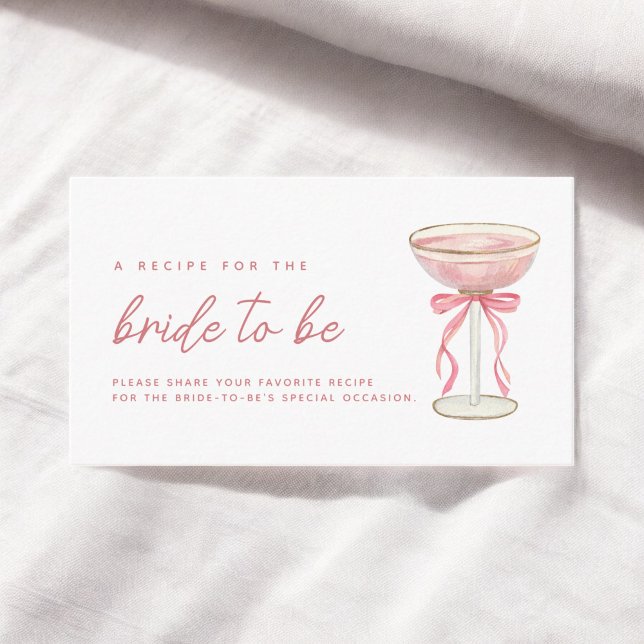Pink Bow Petals & Prosecco Bridal Shower Recipe Enclosure Card (Creator Uploaded)