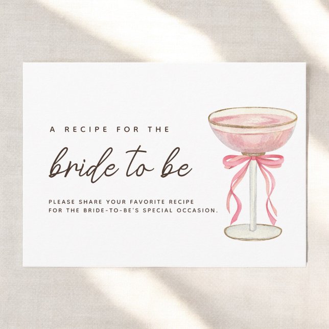 Pink Bow Petals & Prosecco Bridal Shower Recipe Enclosure Card (Creator Uploaded)