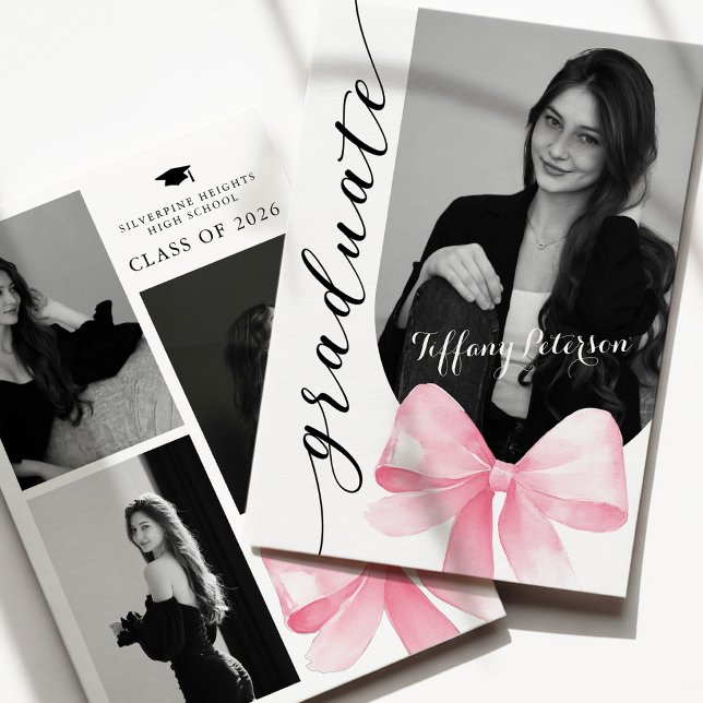 Pink Bow Photo 2026 Graduation Invitation (Creator Uploaded)