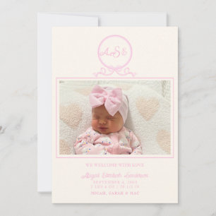 Pink Bow Photo Birth Announcement