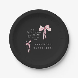 Pink Bow photo black background elegant graduation Paper Plate