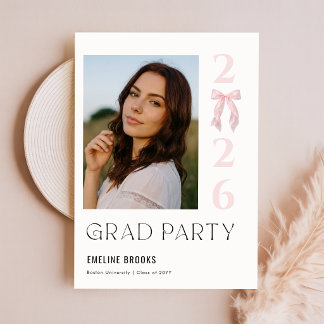 Pink Bow Photo Grad Party Invitation