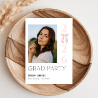 Pink Bow Photo Grad Party Invitation