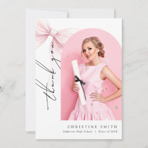 Pink Bow Photo Graduation Arch Thank You Card