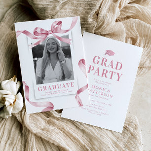 Pink Bow Photo Graduation Party Invitation