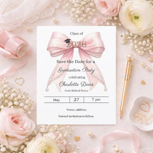 Pink bow photo Graduation party Save the Date Flyer