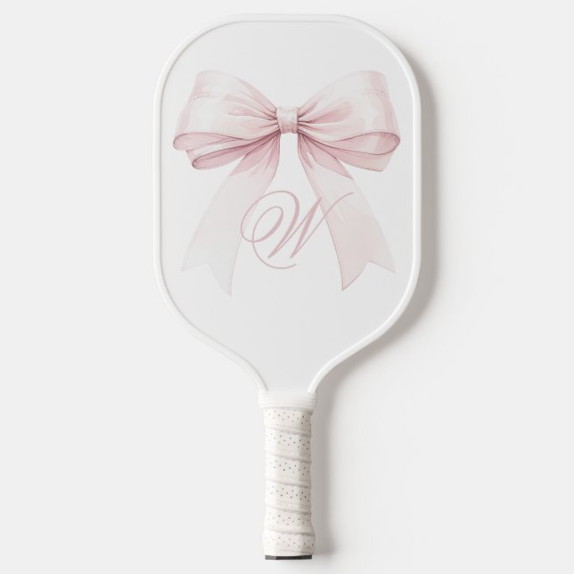Pink Bow Pickleball Paddle - Monogram Gift For Her (Front)