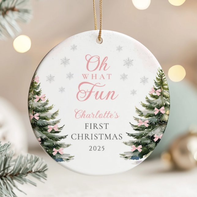 Pink Bow Pine Tree Baby's First Christmas Ceramic Tree Decoration (Creator Uploaded)