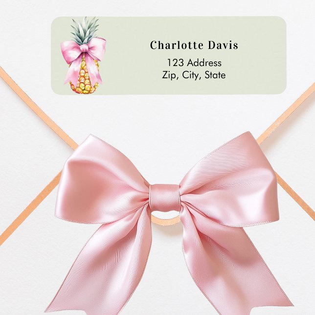 Pink bow pineapple sage green return address  (Creator Uploaded)