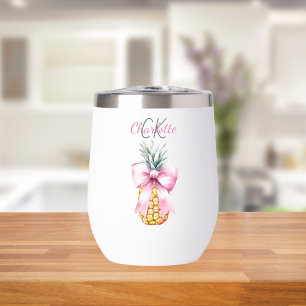 Pink bow pineapple tropical summer monogram