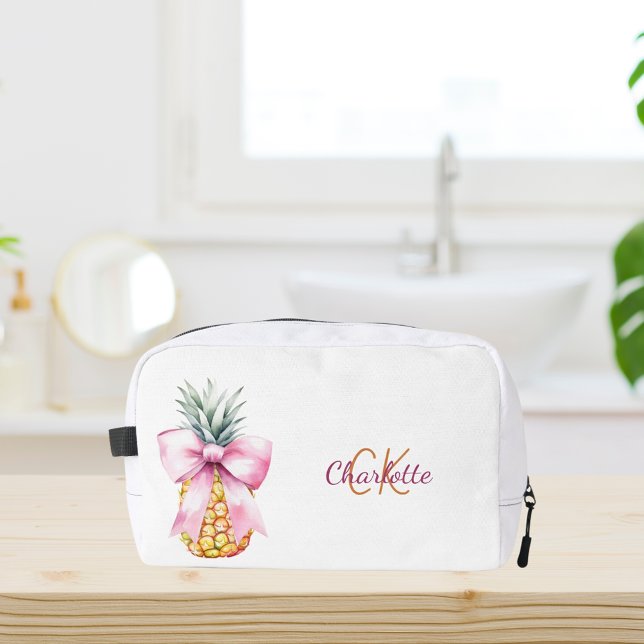 Pink bow pineapple tropical summer monogram dopp kit (Creator Uploaded)