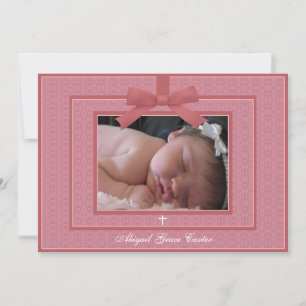 Pink Bow Pink Baby Girl Photo Christening Invitation