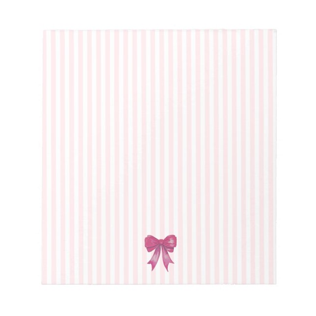 Pink Bow Pink Stripe Preppy Notepad (Front)