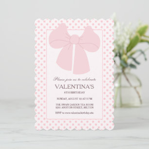 Pink bow polka dots girls birthday invitation