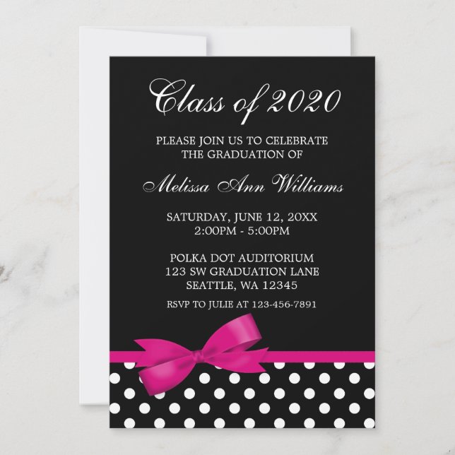 Pink Bow Polka Dots Graduation Announcement (Front)