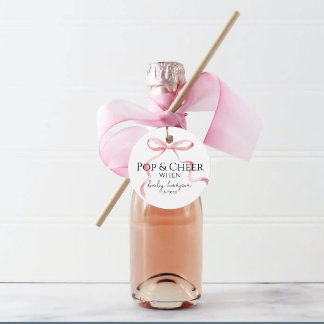 Pink Bow Pop And Cheer  Favour Tags