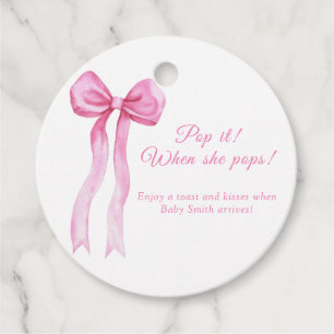 Pink bow - Pop it when she pops  Favour Tags