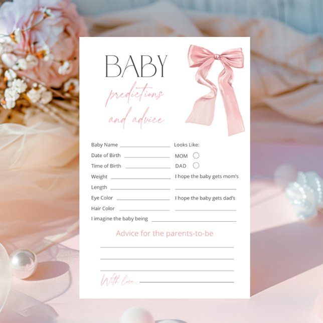 Pink Bow Predictions and Advice Baby Shower Game (Creator Uploaded)