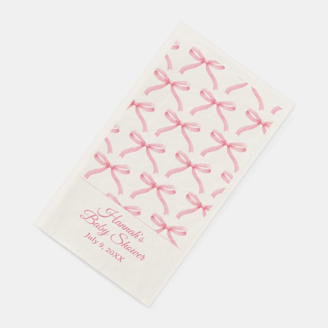 Pink Bow Preppy Baby Shower Guest Towel Napkins (Corner)