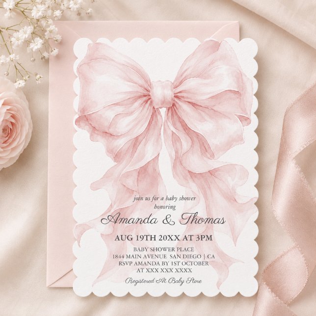 Pink Bow Preppy Baby Shower Invitation (Creator Uploaded)