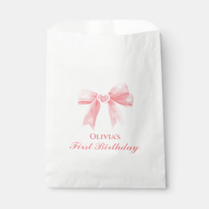 Pink Bow preppy Coquette 1st birthday Favour Bags
