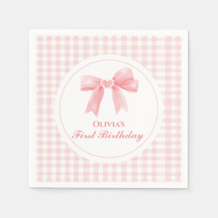Pink Bow preppy Coquette 1st birthday Napkin