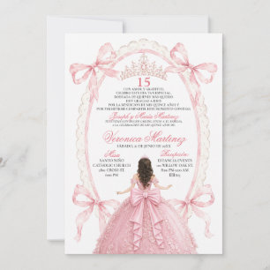 Pink Bow Princess Quinceañera Invitation Spanish