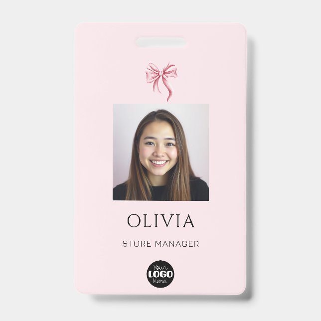 Pink Bow Professional Small Business Photo Logo ID Badge (Front)