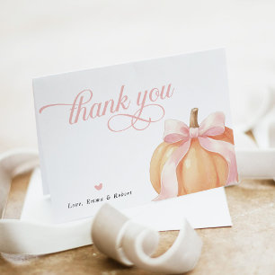 Pink Bow Pumpkin Baby Girl Shower Thank You Card