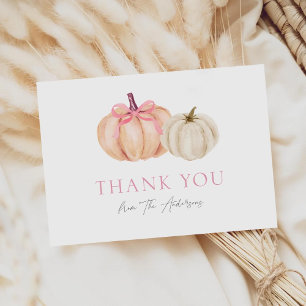 Pink Bow Pumpkin Baby Girl Thank You Card