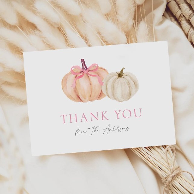 Pink Bow Pumpkin Baby Girl Thank You Card (Creator Uploaded)