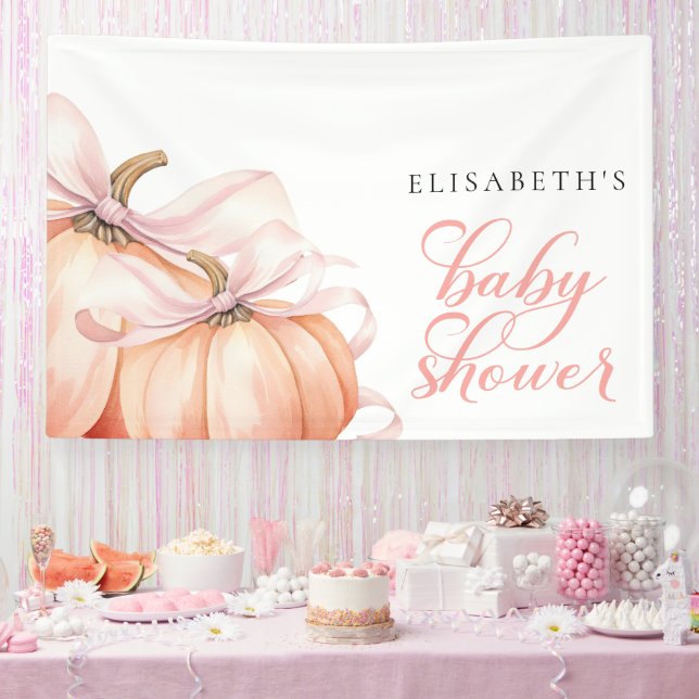 Pink Bow Pumpkin Baby Shower Backdrop Banner (Party)