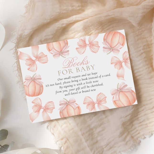 Pink Bow Pumpkin Baby Shower Books For Baby Enclosure Card (Creator Uploaded)