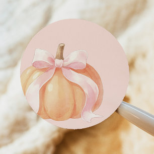 Pink Bow Pumpkin Baby Shower Classic Round Sticker