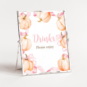 Pink Bow Pumpkin Baby Shower Drinks Sign