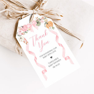 Pink Bow Pumpkin Baby Shower Favour Tags