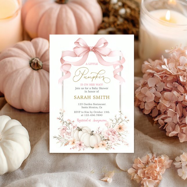 Pink Bow Pumpkin Baby Shower Girl Invitation (Creator Uploaded)