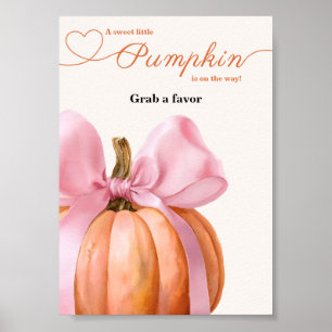 Pink Bow Pumpkin Baby Shower “Grab a Favor” Sign 