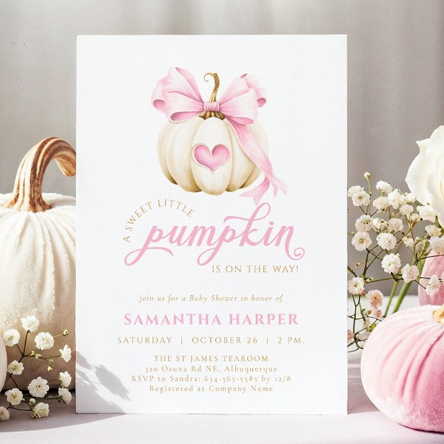 Pink Bow Pumpkin Baby Shower Invitation (Creator Uploaded)
