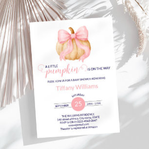 Pink bow pumpkin baby shower minimalistic  invitation