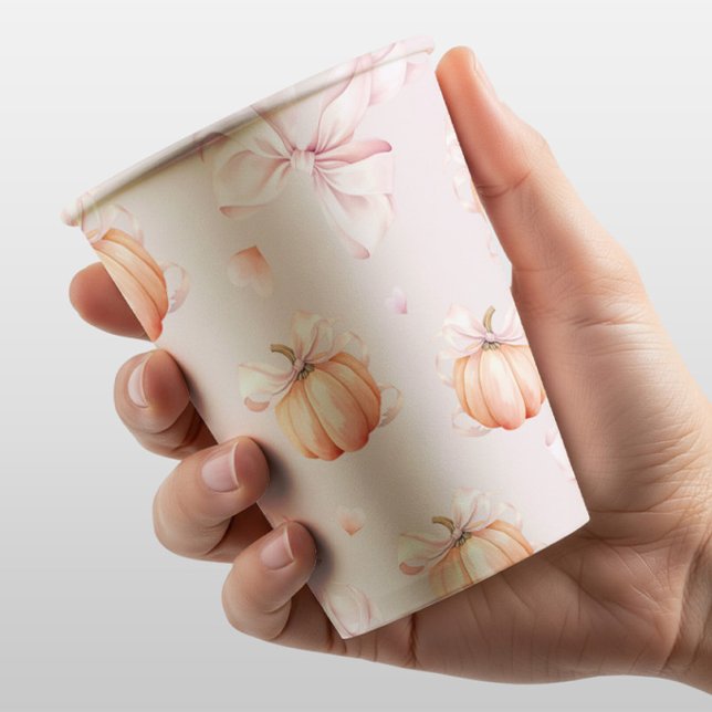 Pink Bow Pumpkin Baby Shower Paper Cup (Creator Uploaded)